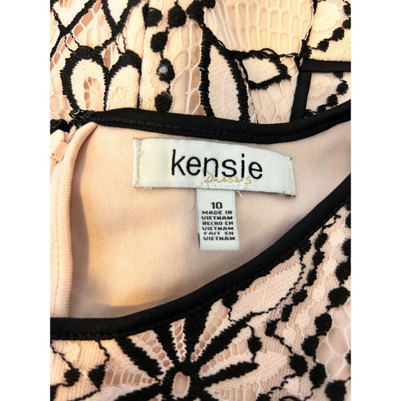 Kensie Lace Sheath Dress Womens 10 Pink Black Excellent Floral Short Sleeve